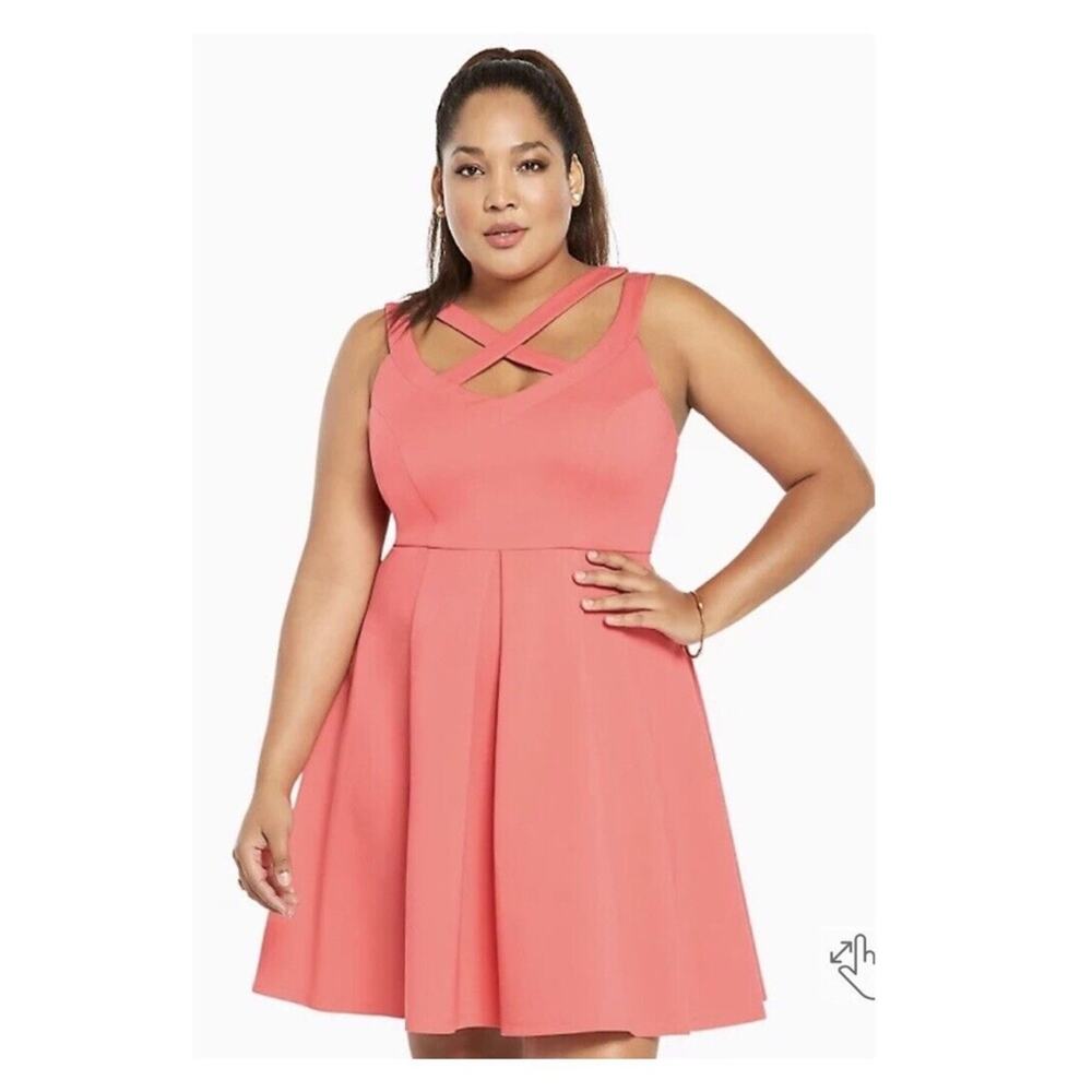 Torrid Pink Strappy Ponte Knit Skater Dress Sz.24W